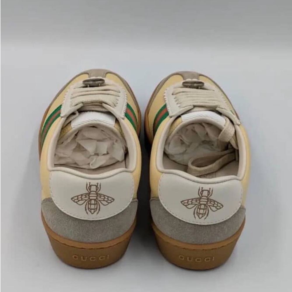 Gucci Women's Beige and Green Lace-Up Sneakers - Picture 3 of 4